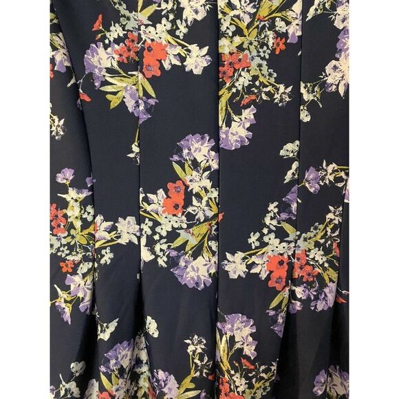 TAYLOR Pleated Pocket Floral Border Navy Coral Office Party Scuba Knit Dress - Picture 9 of 12